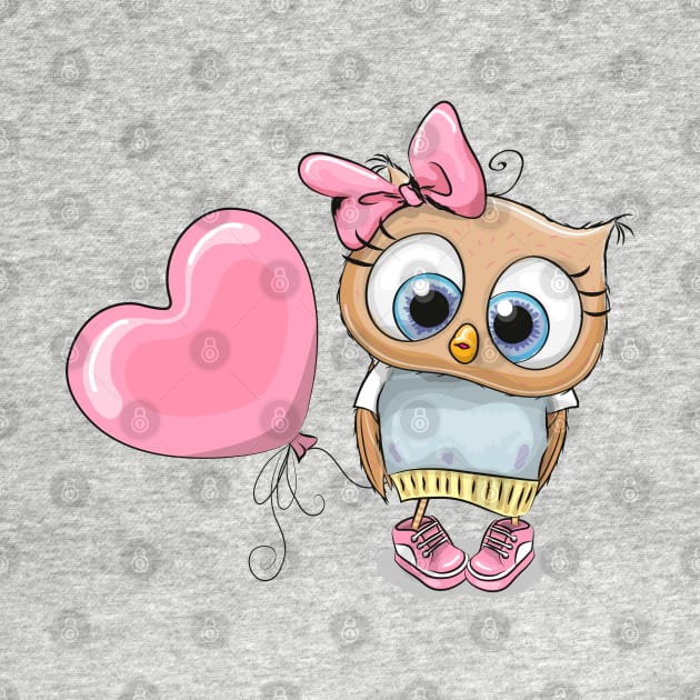 Cute fashionable owl in sneakers with a balloon in the shape of a heart by Reginast777
